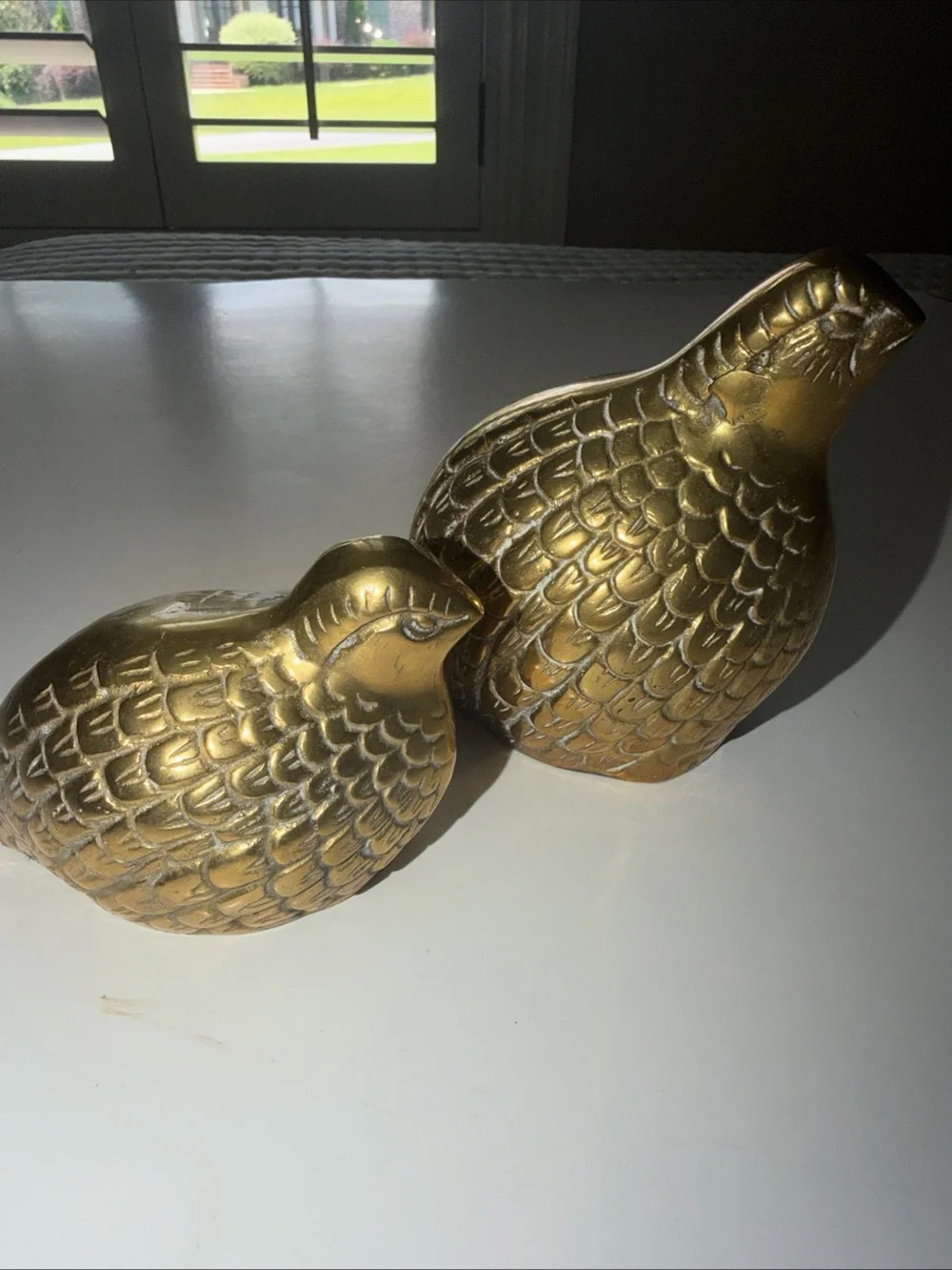 Vintage Brass Quail Partridge Birds Figurines Mid Century Korea Set of 2